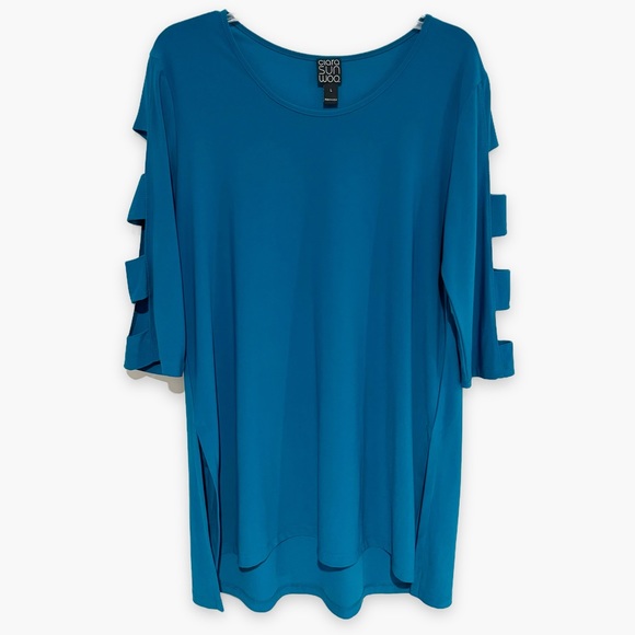 Clara Sunwoo | Ladder Sleeve Tunic Turquoise Spandex Size Large - Picture 2 of 5